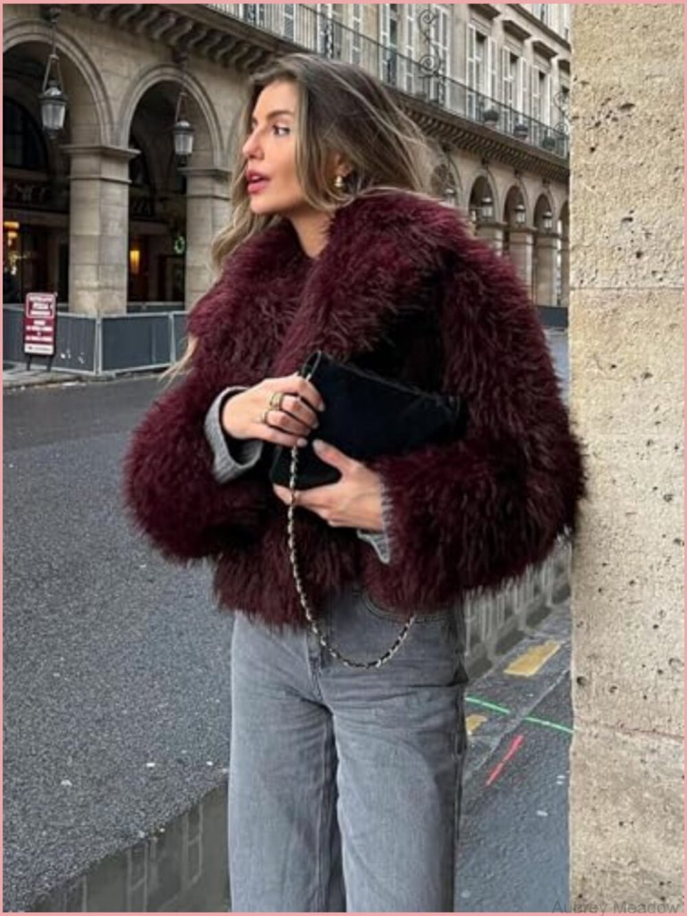 Cropped Faux Fur Coat Long Sleeve Lapel Collar Winter Warm Jacket - Picture 4 of 6